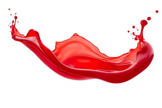 3D Liquid red splash Color design Stroke with studio lighting. Blob color isolated white background PNG