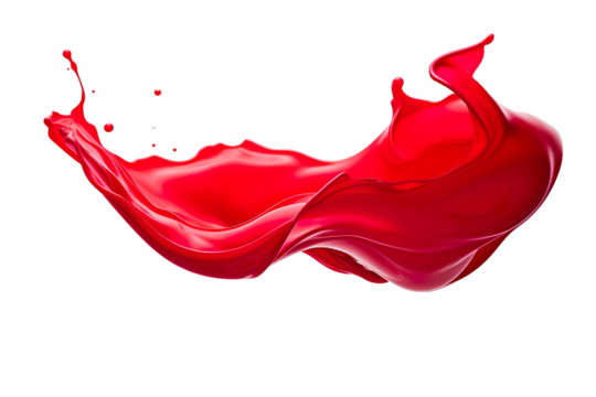 3D Liquid red splash Color design Stroke with studio lighting. Blob color isolated white background PNG