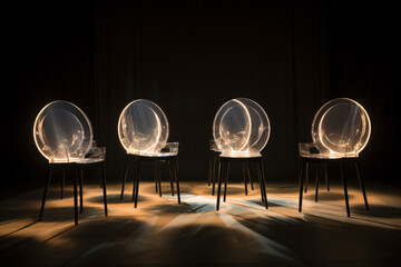Dramatic Seating Arrangement in Circle with Central Light in Dark Room