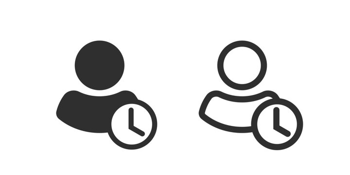 Person account profile pending status icon vector pictogram simple graphic lint outline art glyph symbol set, user overtime clock, employee attendance management, human time administration image