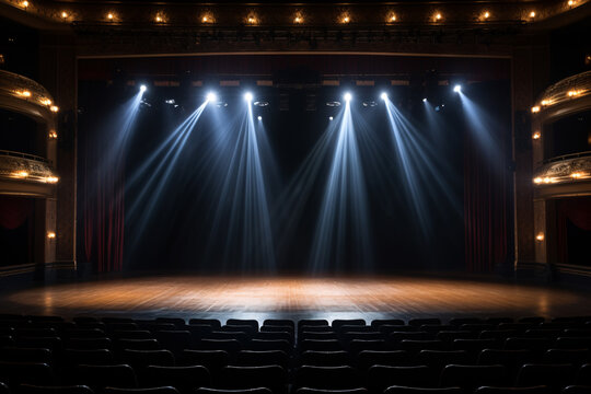 Empty Stage Lit by Spotlights Before Performance