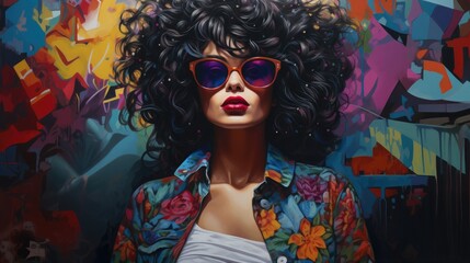 Obraz premium Craft an image of a woman in a graffiti-filled urban style