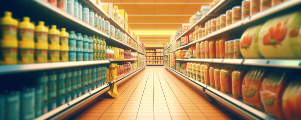 Supermarket Shelves and Consumer Goods Display: Organized Retail Experience,
 Grocery Store Shelving and Merchandise Presentation: Retail Space Optimization,
 Retail Organization and Shelf Stocking
