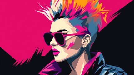 Naklejka na ściany i meble A portrait of a punk woman 80s pop art style art