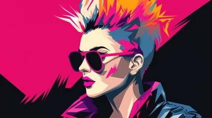 Fotobehang A portrait of a punk woman 80s pop art style art © Galib
