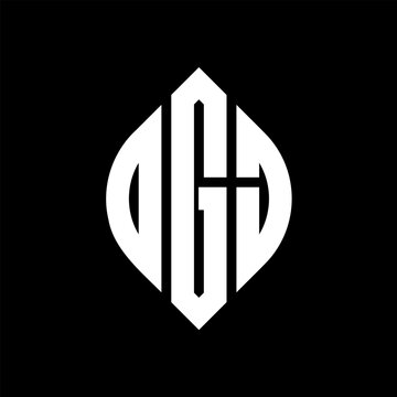OGJ circle letter logo design with circle and ellipse shape. OGJ ellipse letters with typographic style. The three initials form a circle logo. OGJ Circle Emblem Abstract Monogram Letter Mark Vector.