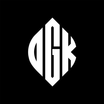 OGK circle letter logo design with circle and ellipse shape. OGK ellipse letters with typographic style. The three initials form a circle logo. OGK circle emblem abstract monogram letter mark vector.