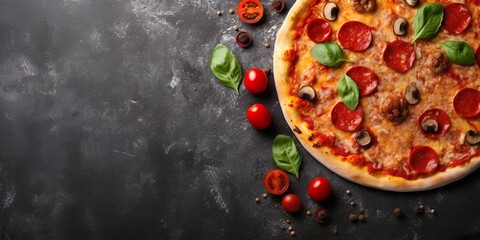 top view pizza concrete background copy space area banner	
