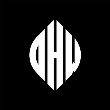 OHW circle letter logo design with circle and ellipse shape. OHW ellipse letters with typographic style. The three initials form a circle logo. OHW circle emblem abstract monogram letter mark vector.