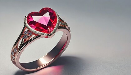 A ring with a red, heart-shaped crystal eyelet  - obrazy, fototapety, plakaty