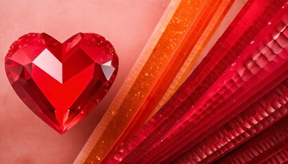 Walentynkowe tło z kryształowym czerwonym sercem - obrazy, fototapety, plakaty