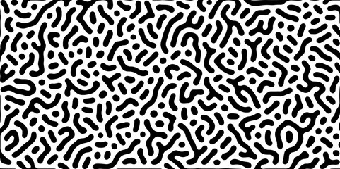 Abstract Turing organic wallpaper with background. Turing reaction diffusion monochrome seamless pattern with chaotic motion. Natural seamless line pattern. Linear design with biological shapes.