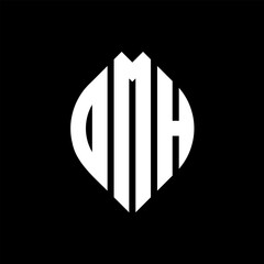 OMH circle letter logo design with circle and ellipse shape. OMH ellipse letters with typographic style. The three initials form a circle logo. OMH circle emblem abstract monogram letter mark vector.