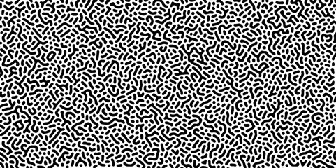 Abstract Turing organic wallpaper with background. Turing reaction diffusion monochrome seamless pattern with chaotic motion. Natural seamless line pattern. Linear design with biological shapes.