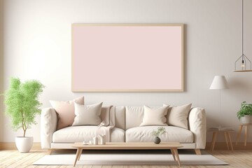 Mockup poster frame on the wall of living room. Luxurious apartment background with contemporary design. Modern interior design
