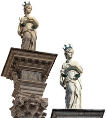 Marble Statue of Justice. Goddess of justice holding law scales and a sword (Themis). Freedom...