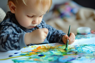 Kid painting colorwater