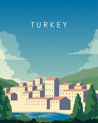 Naklejka premium Datca Turkey travel poster, vertical banner