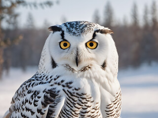 Snowy Owl With Snow Background. Generative AI