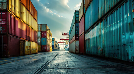 Fototapeta premium Loading containers at the docks. Logistics. Transportation of containers by sea.