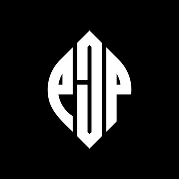 PJP circle letter logo design with circle and ellipse shape. PJP ellipse letters with typographic style. The three initials form a circle logo. PJP circle emblem abstract monogram letter mark vector.
