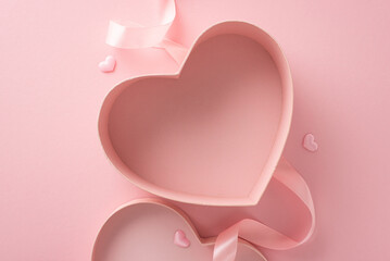 Heartfelt treasures: Begin journey of love by envisioning empty heart-shaped gift box from top view...