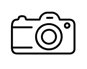 Simple digital camera icon with lens and flash, line art vector
