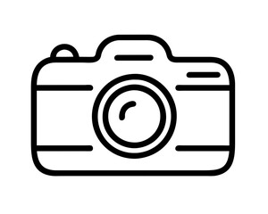 Simple digital camera icon with lens and flash, line art vector