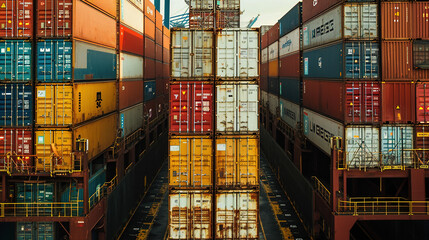 Loading containers at the docks. Logistics. Transportation of containers by sea.
