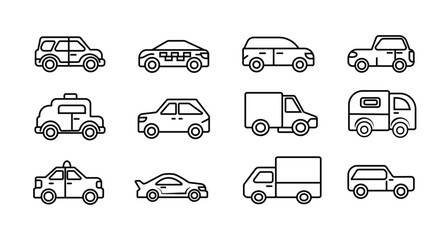 set of outline car icon, icon set car, transportation icon set, different type of transportation - obrazy, fototapety, plakaty