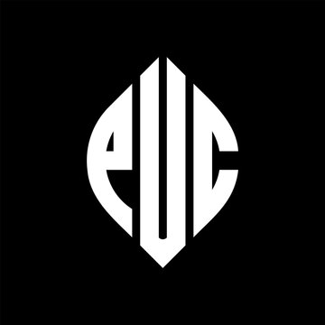 PUC circle letter logo design with circle and ellipse shape. PUC ellipse letters with typographic style. The three initials form a circle logo. PUC circle emblem abstract monogram letter mark vector.