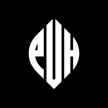 PUH circle letter logo design with circle and ellipse shape. PUH ellipse letters with typographic style. The three initials form a circle logo. PUH circle emblem abstract monogram letter mark vector.