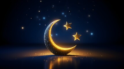 Obraz na płótnie Canvas A festive Ramadan Kareem card showcasing a crescent moon and twinkling stars