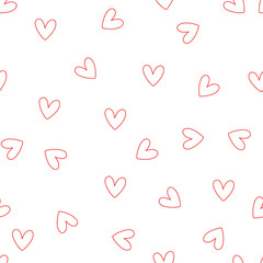 Line hearts pattern on white background. Seamless pattern, vector illustration.