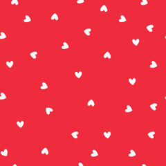 Seamless cute pattern with white hearts on red background. Pattern for wrapping paper, decoration, valentines.