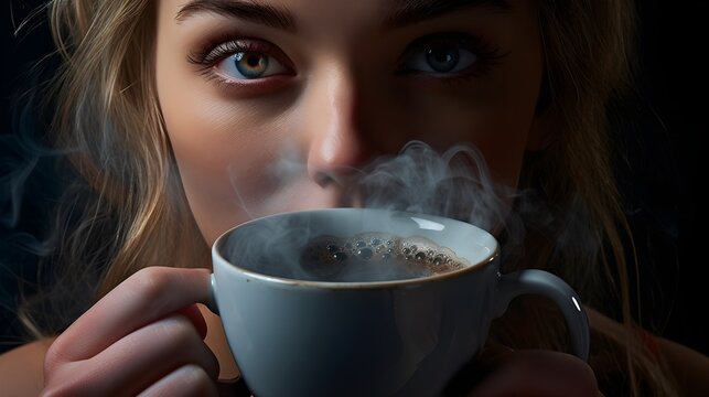 A person sipping on a steaming cup of coffee