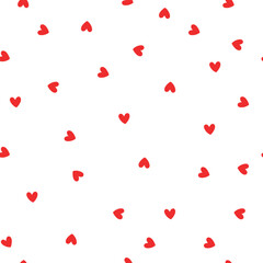 Seamless pattern with red hearts on white background. Cute vector pattern