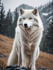 Obraz premium White Wolf With Nature Background. Generative AI