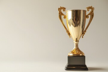 Golden trophy for award, success and achievement concept, white background. Generative AI