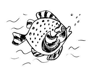 Decorative fish in black on a white background