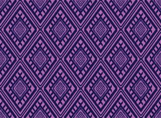 Ikat fabric pattern blue on purple pixel Abstract Aztec symbol illustration geometric shape vector pattern Ethic nature native tribal work background backdrop wallpaper print textile clothing fashion 