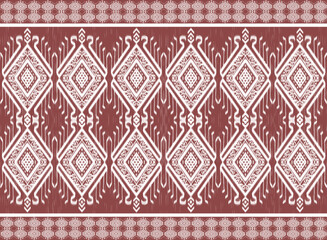 Ikat fabric pattern cream on brown pixel Abstract Aztec symbol illustration geometric shape vector pattern Ethic nature native tribal work background backdrop wallpaper print textile clothing fashion 