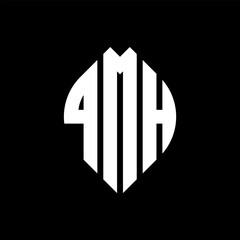 QMH circle letter logo design with circle and ellipse shape. QMH ellipse letters with typographic style. The three initials form a circle logo. QMH circle emblem abstract monogram letter mark vector.