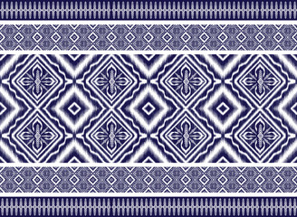 Ikat pattern white fabric on blue with stripes pixel Abstract Aztec symbol illustration geometric shape vector pattern Ethic nature native tribal work background backdrop wallpaper print textile cloth