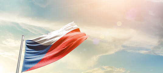 Czech Republic national flag cloth fabric waving on the sky - Image