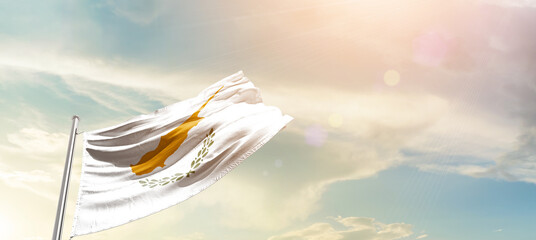 Cyprus national flag cloth fabric waving on the sky - Image