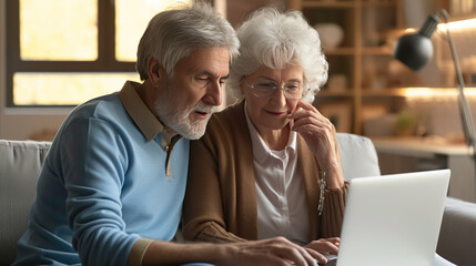 Elder couple working on new devices. Modern grandparents.  