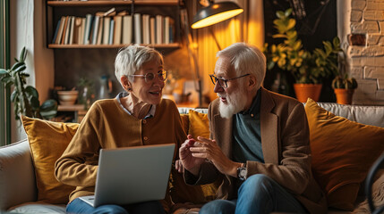 Elder couple working on new devices. Modern grandparents.  