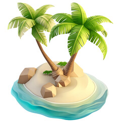 Fototapeta premium Cute island with coconut trees. 3d design, suitable for business, travel and design elements 