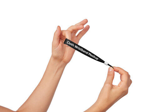 Mockup of person holding customizable fabric wristband